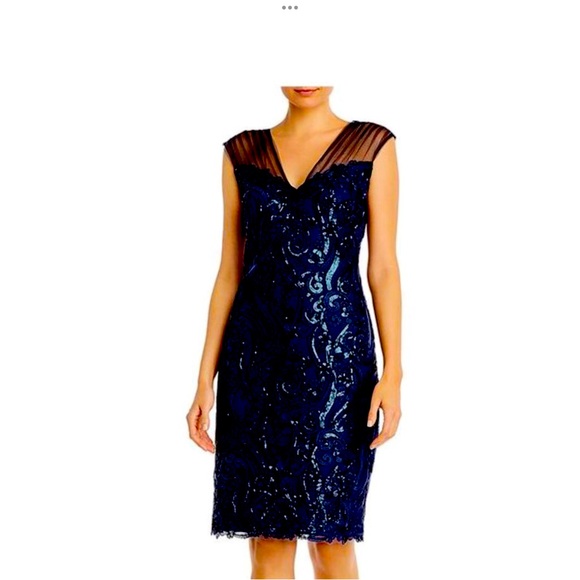Tadashi Shoji Midnight Blue Lace Midi Dress - Picture 1 of 6